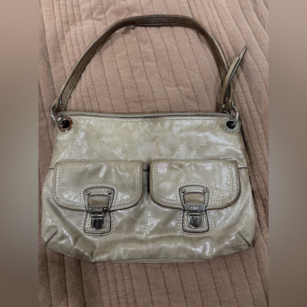Coach Metallic Cream Shoulder Bag